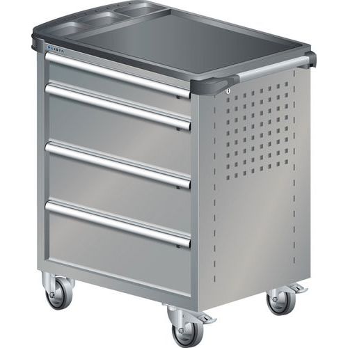 A257144 - Chariot Atelier Revêtement Plastique -4 Tiroirs-gris/argent