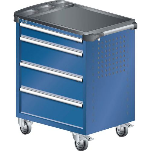 A257145 - Chariot Atelier Revêtement Plastique - 4 Tiroirs -bleu Foncé