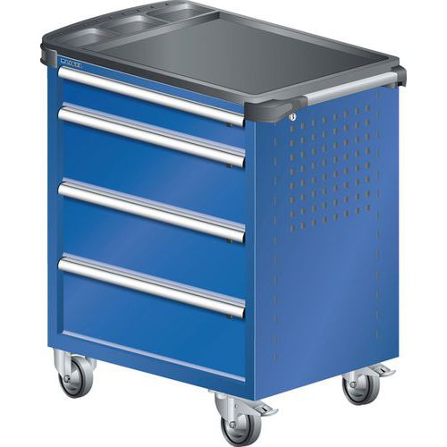 A257146 - Chariot Atelier Revêtement Plastique - 4 Tiroirs - Bleu Fluo