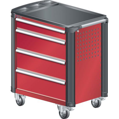 A257157 - Chariot Atelier Protection Coins - 4 Tiroirs - Rouge