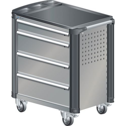 A257158 - Chariot Atelier Protection Coins - 4 Tiroirs - Gris/argent