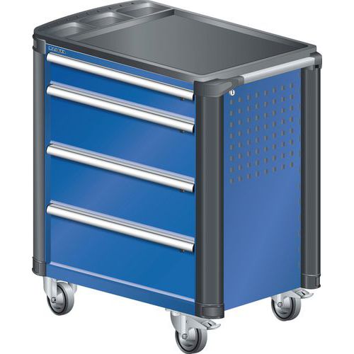 A257160 - Chariot Atelier Protection Coins - 4 Tiroirs - Bleu Fluo