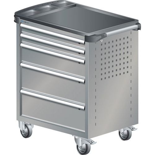 A257266 - Chariot Atelier Revêtement Plastique -5 Tiroirs-gris/argent