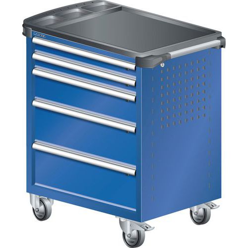 A257268 - Chariot Atelier Revêtement Plastique - 5 Tiroirs - Bleu Fluo