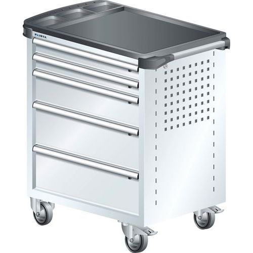 A257269 - Chariot Atelier Revêtement Plastique - 5 Tiroirs - Blanc