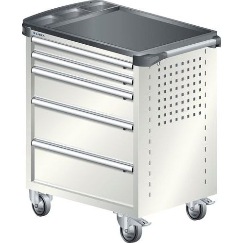 A257270 - Chariot Atelier Revêtement Plastique - 5 Tiroirs -gris Clair