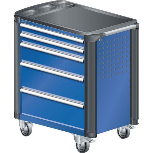 A257304 - Chariot Atelier Protection Coins - 5 Tiroirs - Bleu Fluo