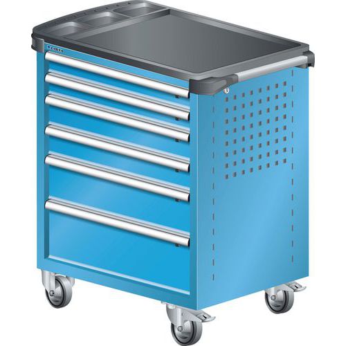 A257379 - Chariot Atelier Revêtement Plastique - 6 Tiroirs -bleu Clair