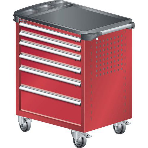 A257385 - Chariot Atelier Revêtement Plastique - 6 Tiroirs - Rouge
