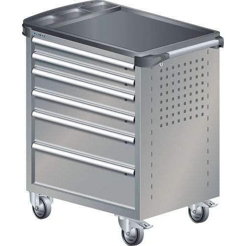 A257386 - Chariot Atelier Revêtement Plastique -6 Tiroirs-gris/argent