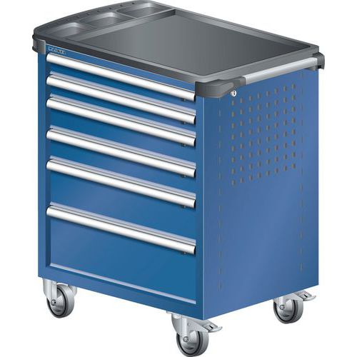 A257387 - Chariot Atelier Revêtement Plastique - 6 Tiroirs -bleu Foncé