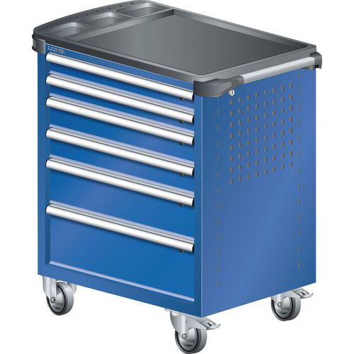 A257388 - Chariot Atelier Revêtement Plastique - 6 Tiroirs - Bleu Fluo