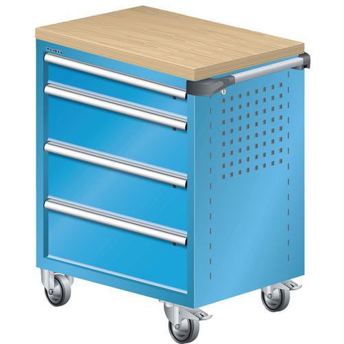 A257439 - Chariot Atelier Revêtement Multiplex - 4 Tiroirs -bleu Clair