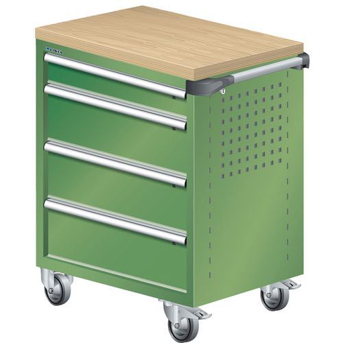A257441 - Chariot Atelier Revêtement Bois Multiplex - 4 Tiroirs - Vert