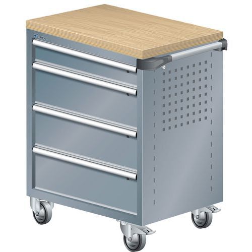 A257443 - Chariot Atelier Revêtement Multiplex - 4 Tiroirs -gris Foncé