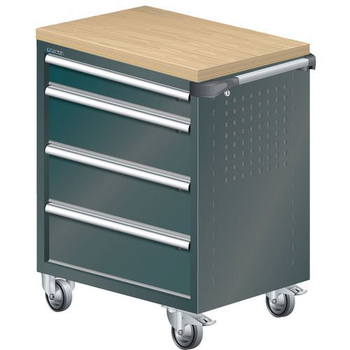 A257444 - Chariot Atelier Revêtement Bois Multiplex - 4 Tiroirs - Noir