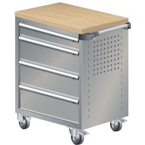 A257446 - Chariot Atelier Revêtement Multiplex - 4 Tiroirs-gris/argent