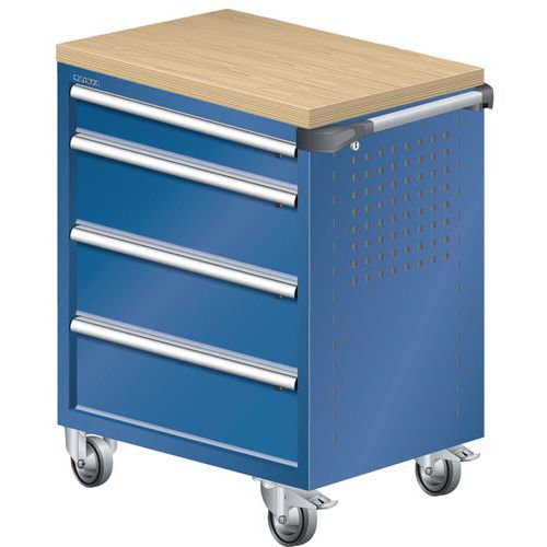 A257447 - Chariot Atelier Revêtement Multiplex - 4 Tiroirs -bleu Foncé