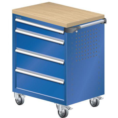 A257448 - Chariot Atelier Revêtement Multiplex - 4 Tiroirs -bleu Fluo