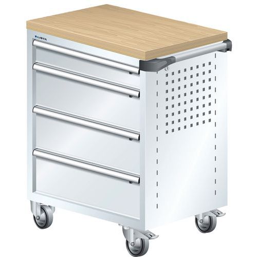 A257449 - Chariot Atelier Revêtement Bois Multiplex - 4 Tiroirs -blanc