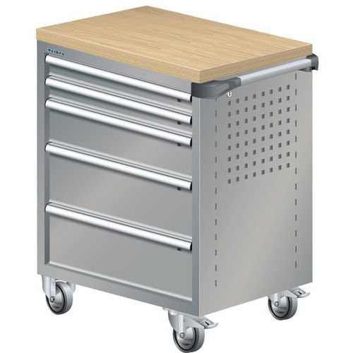 A257530 - Chariot Atelier Revêtement Multiplex - 5 Tiroirs -gris/argent