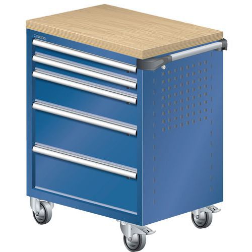 A257531 - Chariot Atelier Revêtement Multiplex - 5 Tiroirs -bleu Foncé