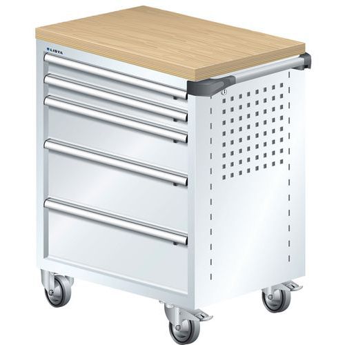 A257533 - Chariot Atelier Revêtement Bois Multiplex - 5 Tiroirs -blanc