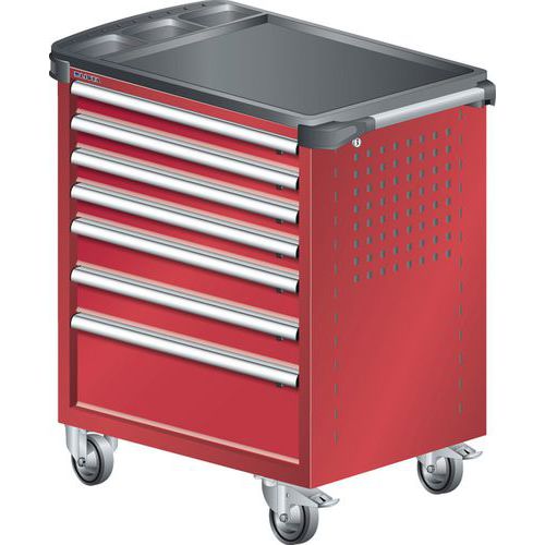 A257541 - Chariot Atelier Revêtement Plastique - 7 Tiroirs - Rouge