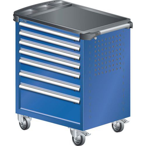 A257544 - Chariot Atelier Revêtement Plastique - 7 Tiroirs - Bleu Fluo