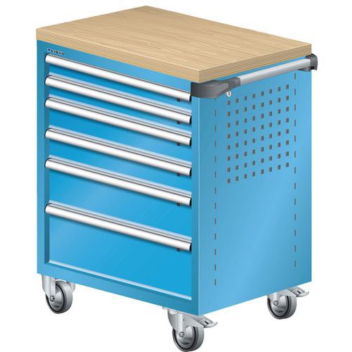 A257751 - Chariot Atelier Revêtement Multiplex - 6 Tiroirs -bleu Clair