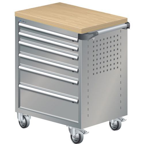 A257758 - Chariot Atelier Revêtement Multiplex -6 Tiroirs -gris/argent