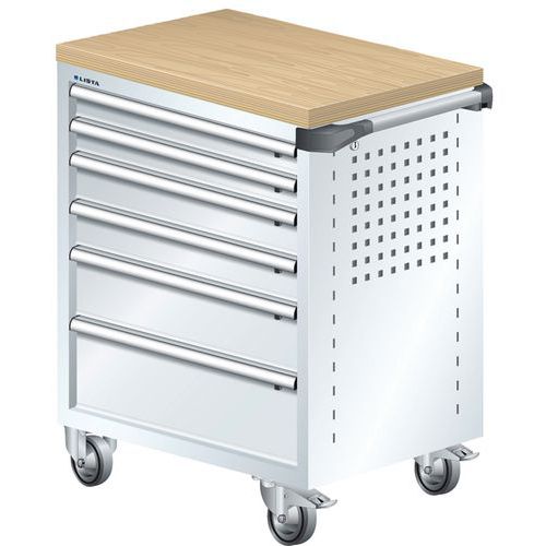 A257761 - Chariot Atelier Revêtement Bois Multiplex - 6 Tiroirs -blanc