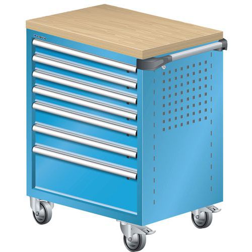 A257895 - Chariot Atelier Revêtement Multiplex - 7 Tiroirs -bleu Clair