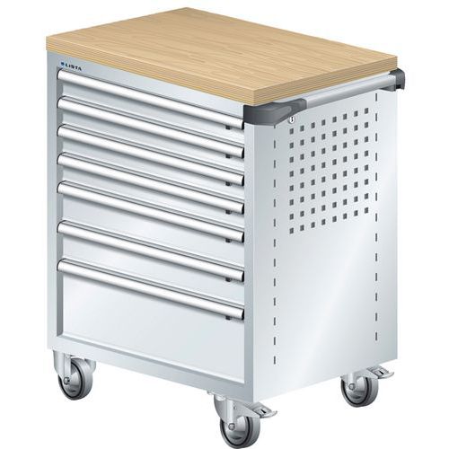 A257896 - Chariot Atelier Revêtement Bois Multiplex - 7 Tiroirs - Gris