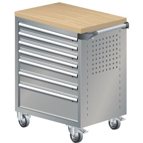 A257902 - Chariot Atelier Revêtement Multiplex -7 Tiroirs -gris/argent