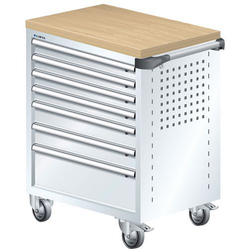 A257905 - Chariot Atelier Revêtement Bois Multiplex - 7 Tiroirs -blanc