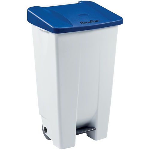 Poubelle Agroalimentaire Mobile à Pédale 120 L Blanc / Bleu - Manutan