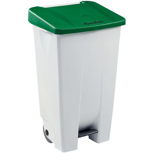 Poubelle Agroalimentaire Mobile à Pédale 120 L Blanc / Vert - Manutan