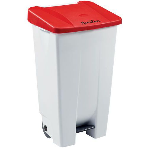 Poubelle Agroalimentaire Mobile à Pédale 120 L Blanc / Rouge - Manutan