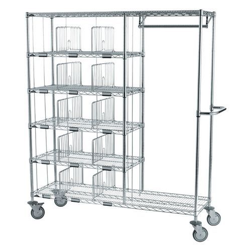 Sclessin Fonction Linge - Chariot distribution linge 20 casiers + penderie 610mm - Argent - 178x45.7x183cm