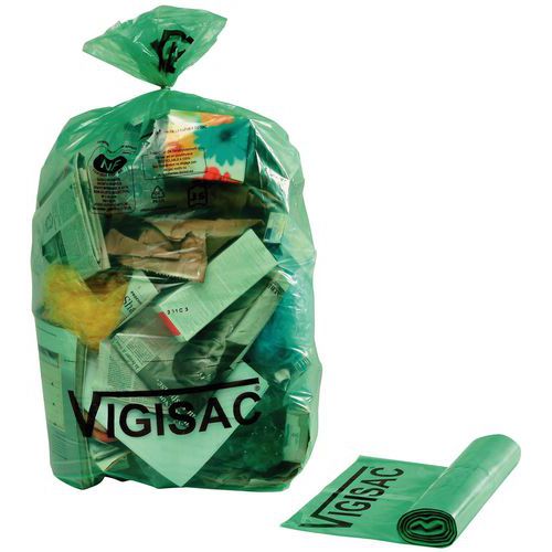 JetSac - Sac poubelle VIGISAC 110L Vert - 250 sacs - Recyclé 50% - Idéal gravats et déchets lourds