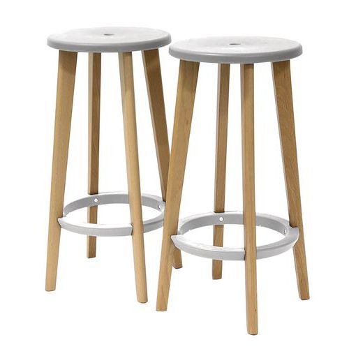 Tabourets Woody Pied Hêtre Assise Blanche