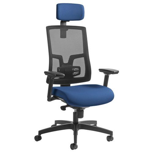 GGI - Fauteuil de bureau Oria - Assise bleu, dossier résille, têtière, ergonomique, réglable