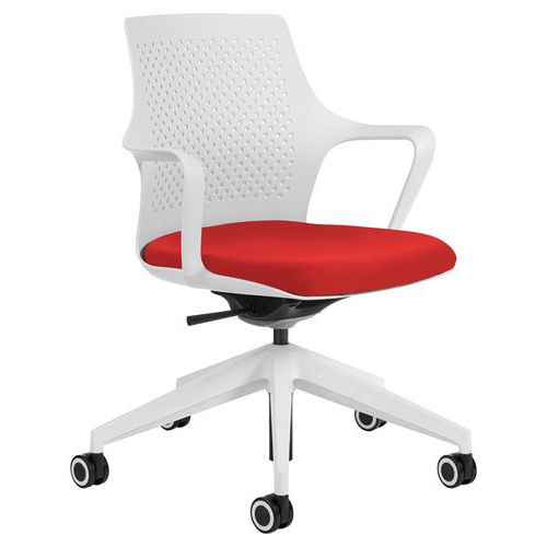 Fauteuil De Bureau Flash Dossier Blanc Assise Tissu Rouge