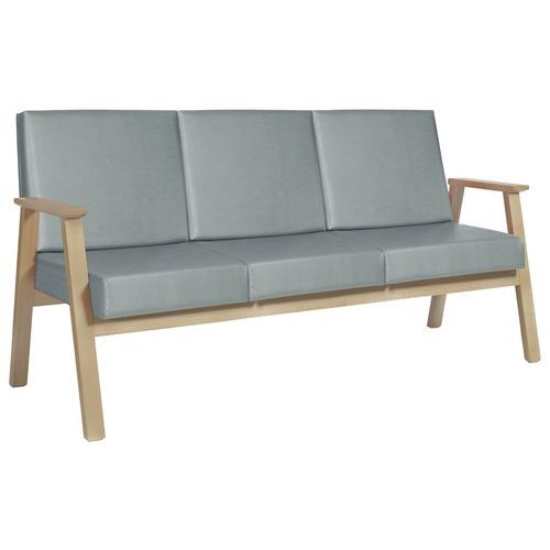 Canapé 3 Places Cadéo Hêtre Tissu Enduit Pvc Pierre