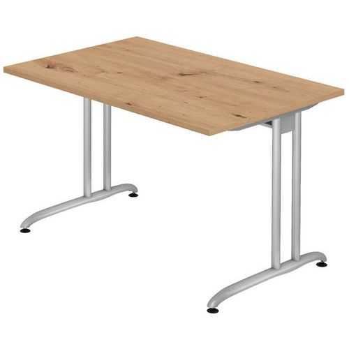 Hammerbacher - Bureau droit chêne 120cm Miro - Piétement aluminium argent - Éco-responsable
