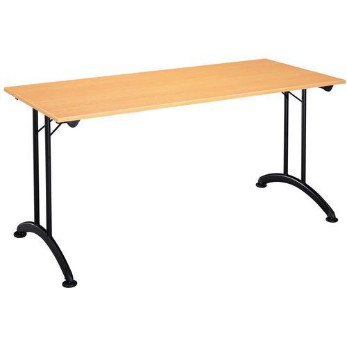Table Rectangulaire 160x70cm Hêtre Plateau Mélaminé Pieds Métal Noir Pliante Livrée Montée