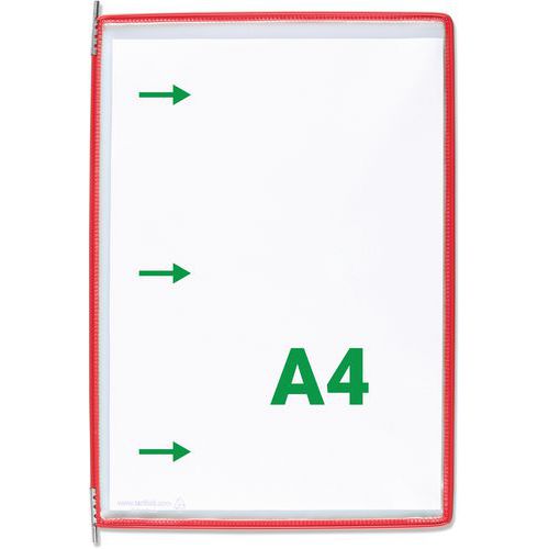 10 Poches à Pivots A4 Ouverture Grand Côté - Rouge