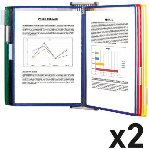 Pack 2 Kits Muraux Métal A4 - 20 Poches Assorties