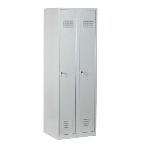 Vestiaire DURO VARIO soudé 2 colonnes - Acier Gris Clair - 180x60x50cm - Serrure à clé - Livré monté